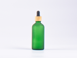 Grünglasflasche 100ml, mit Pipette Bambus